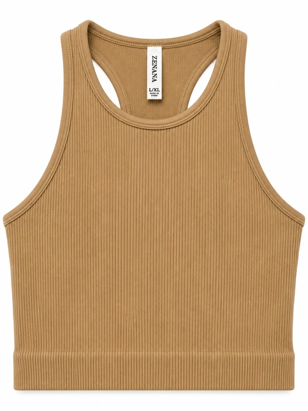 Zenana Ribbed Racerback Crop Tank - Camel/Tan